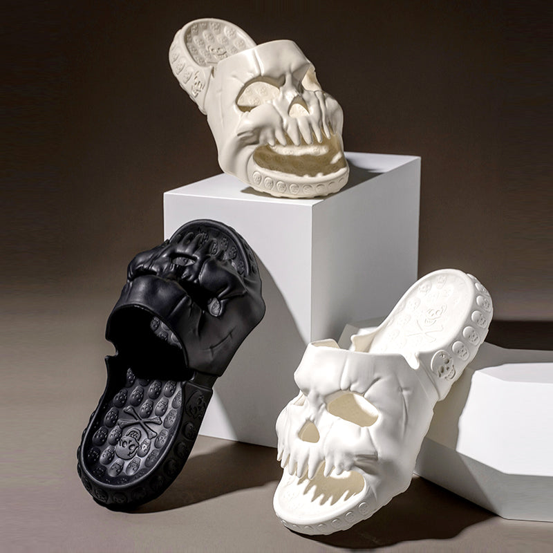 Personalized Skull Design Halloween Slippers: Indoor/Outdoor Slides