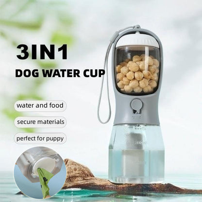 Three-in-One Portable Dog Water Cup: Drinking, Food, and Waste Bag Dispenser