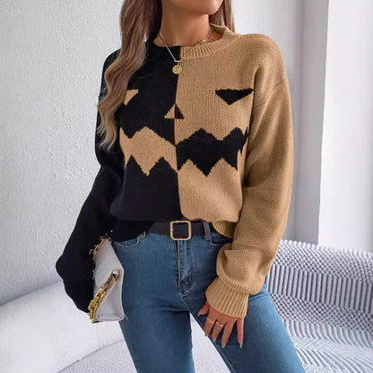 Halloween Contrast-Color Pullover Sweater