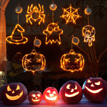 Halloween LED Window Hanging Lights: Spider, Pumpkin, and Ghost Decorations for a Spooky Atmosphere