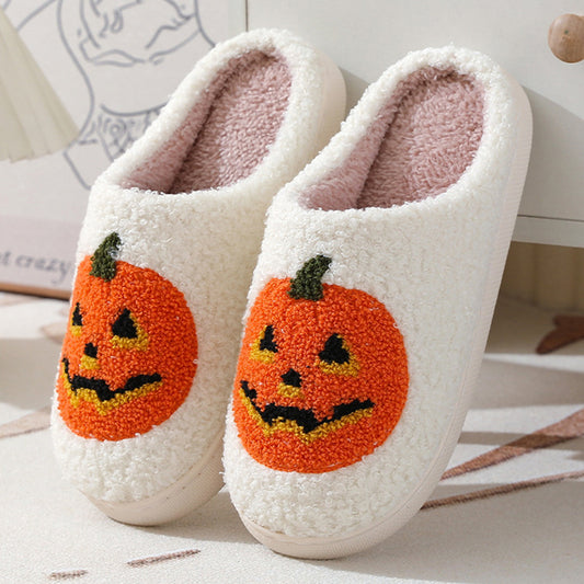 Halloween Pumpkin Cartoon Slippers: Warm Winter Indoor House Shoes - Unisex