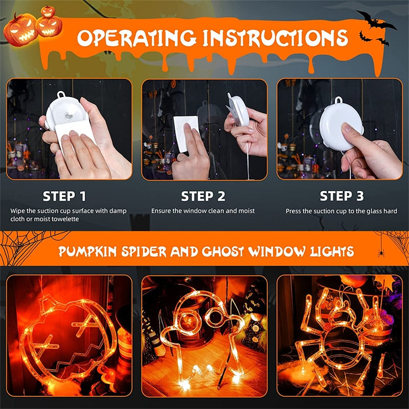 Halloween LED Window Hanging Lights: Spider, Pumpkin, and Ghost Decorations for a Spooky Atmosphere