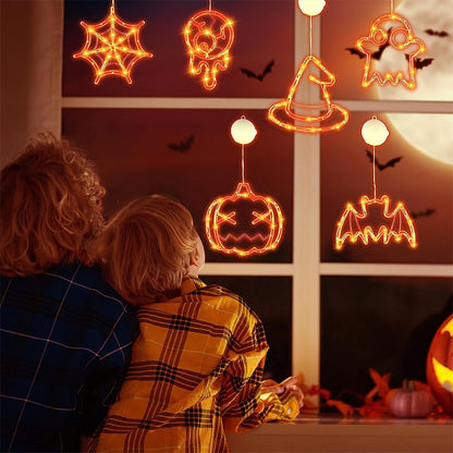 Halloween LED Window Hanging Lights: Spider, Pumpkin, and Ghost Decorations for a Spooky Atmosphere