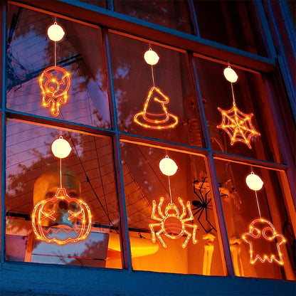 Halloween LED Window Hanging Lights: Spider, Pumpkin, and Ghost Decorations for a Spooky Atmosphere