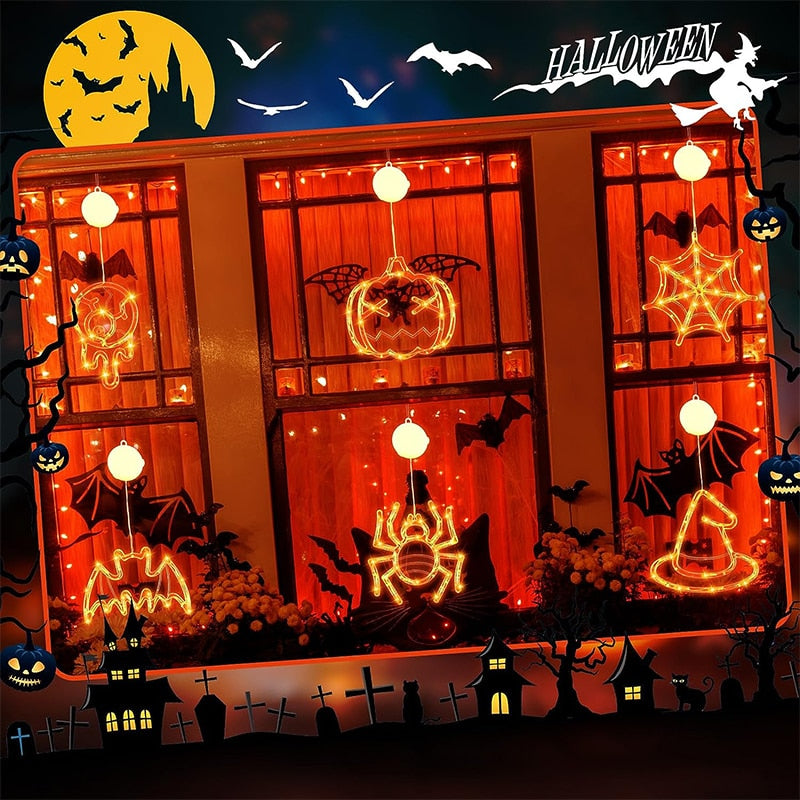 Halloween LED Window Hanging Lights: Spider, Pumpkin, and Ghost Decorations for a Spooky Atmosphere