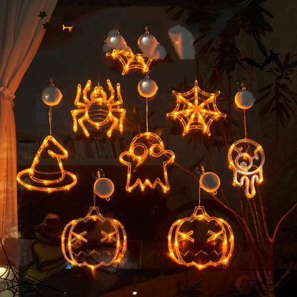 Halloween LED Window Hanging Lights: Spider, Pumpkin, and Ghost Decorations for a Spooky Atmosphere