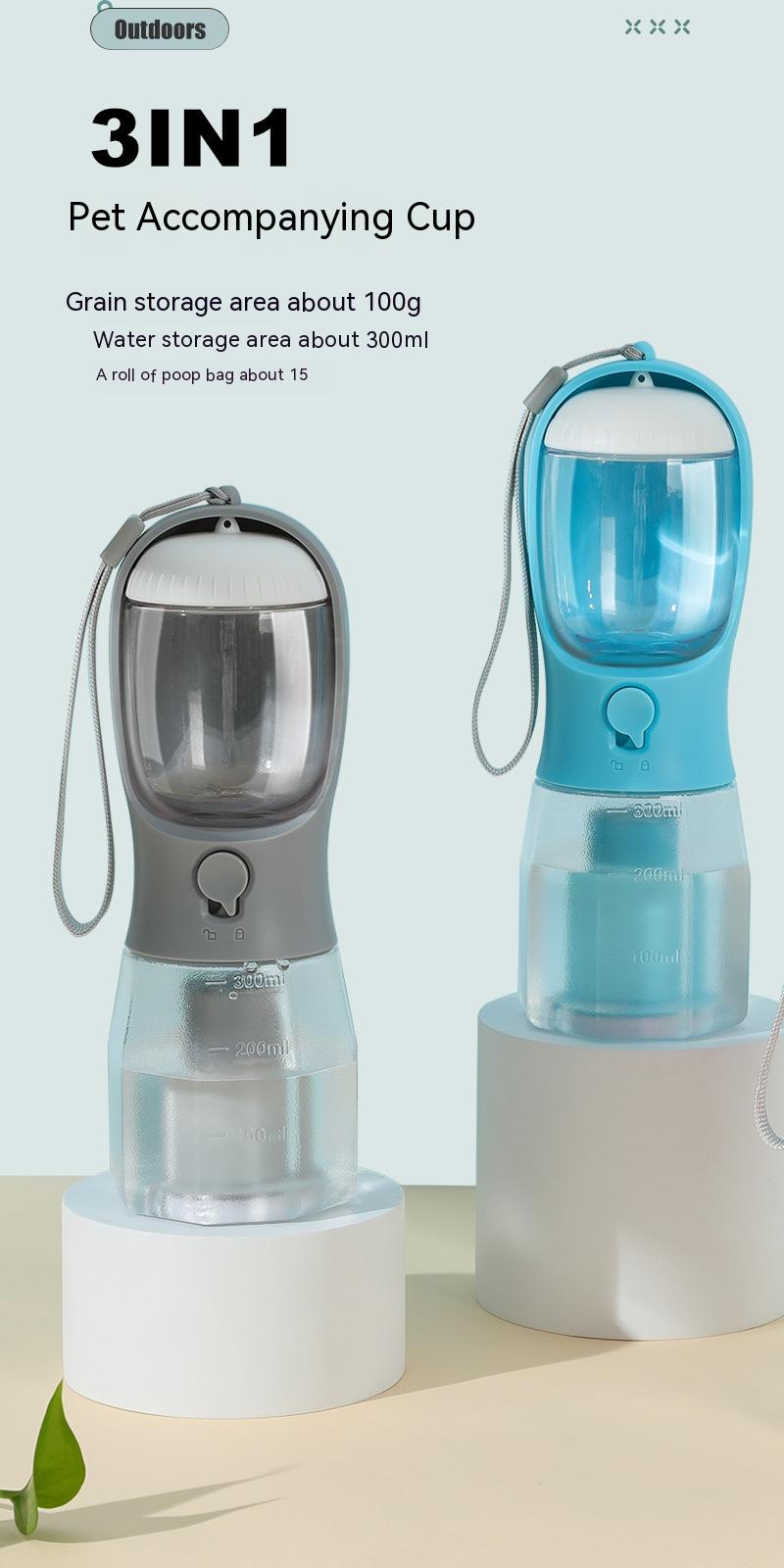 Three-in-One Portable Dog Water Cup: Drinking, Food, and Waste Bag Dispenser