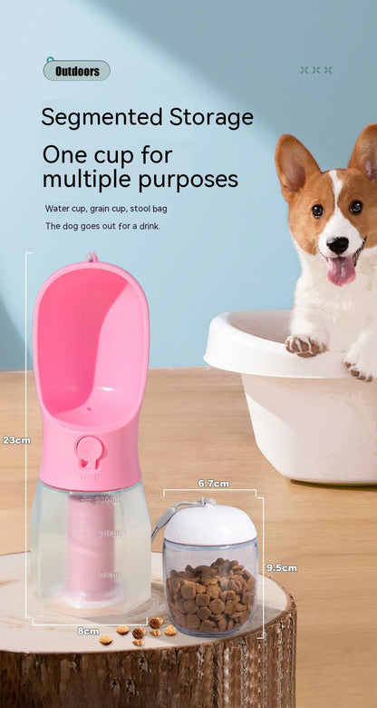 Three-in-One Portable Dog Water Cup: Drinking, Food, and Waste Bag Dispenser