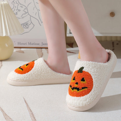 Halloween Pumpkin Cartoon Slippers: Warm Winter Indoor House Shoes - Unisex