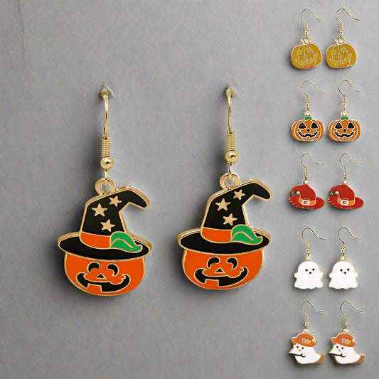 Halloween Earrings: Cute Pumpkin and Spooky Oil Drip Alloy Jewelry