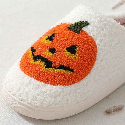 Halloween Pumpkin Cartoon Slippers: Warm Winter Indoor House Shoes - Unisex