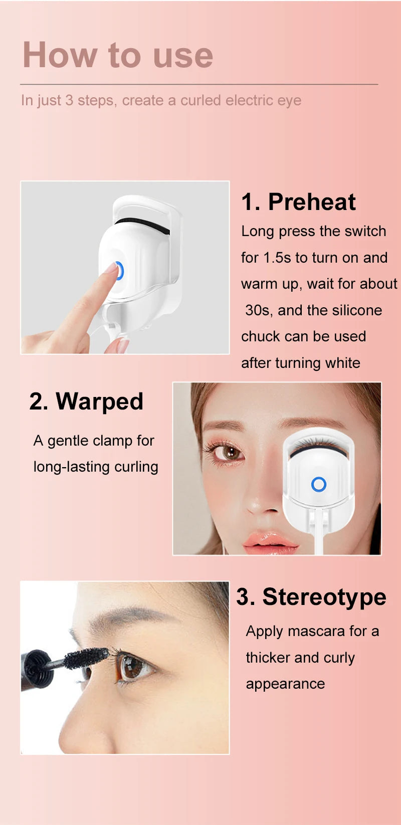 Heated Electric Eyelash Curler – Portable Thermal Makeup Tool