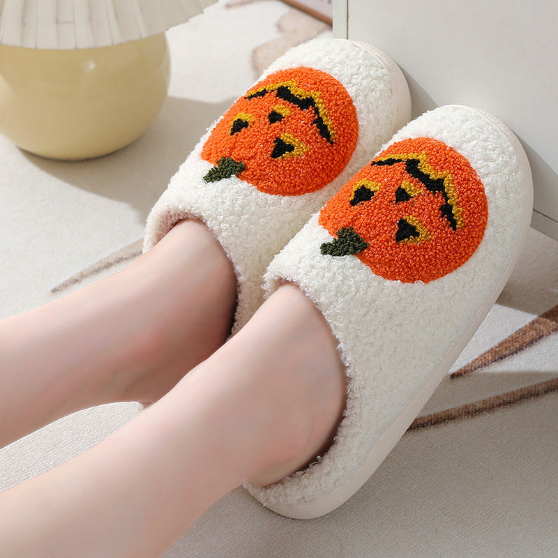 Halloween Pumpkin Cartoon Slippers: Warm Winter Indoor House Shoes - Unisex