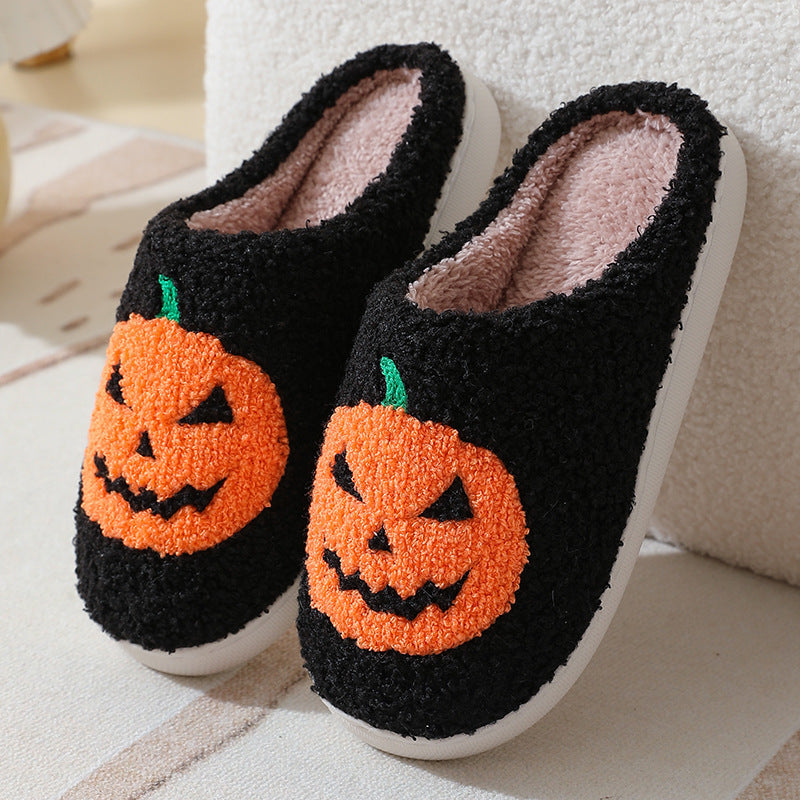 Halloween Pumpkin Cartoon Slippers: Warm Winter Indoor House Shoes - Unisex