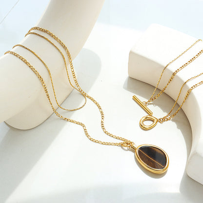 Natural Tiger Eye Double-Layer Necklace