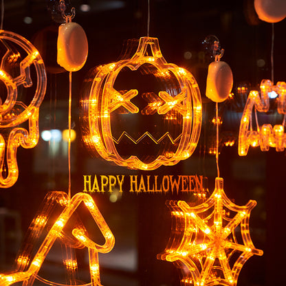 Halloween LED Window Hanging Lights: Spider, Pumpkin, and Ghost Decorations for a Spooky Atmosphere