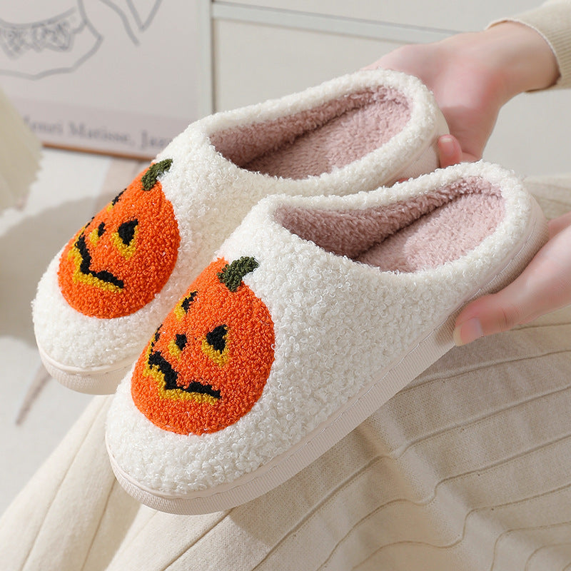 Halloween Pumpkin Cartoon Slippers: Warm Winter Indoor House Shoes - Unisex