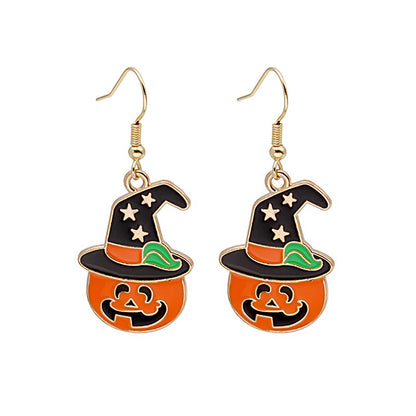 Halloween Earrings: Cute Pumpkin and Spooky Oil Drip Alloy Jewelry